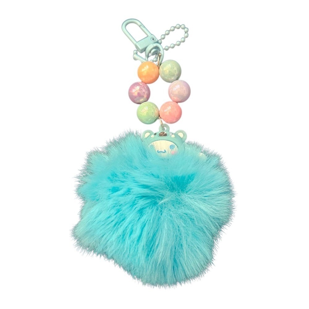 Pastel Bead Charm Furry Blue Bear Key Chain Purse Bag Charm Cute Kawaii - Picture 2 of 2